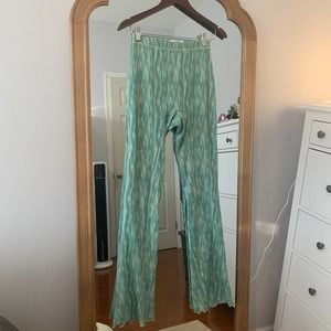 HOUSE OF CB Erin Light Ivy Green Mesh Power Flared Stretchy Lined Pants Trousers